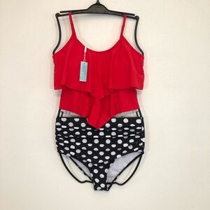Red Ruffle Polka Dot Swimsuit